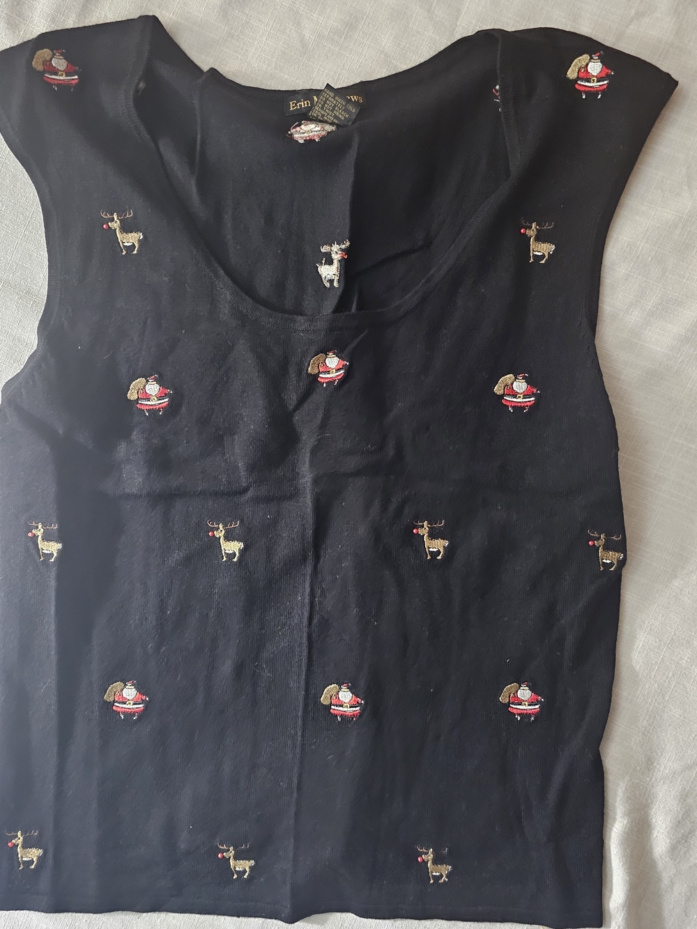 Erin Matthews Black Embroidered Holiday Sleeveless Top